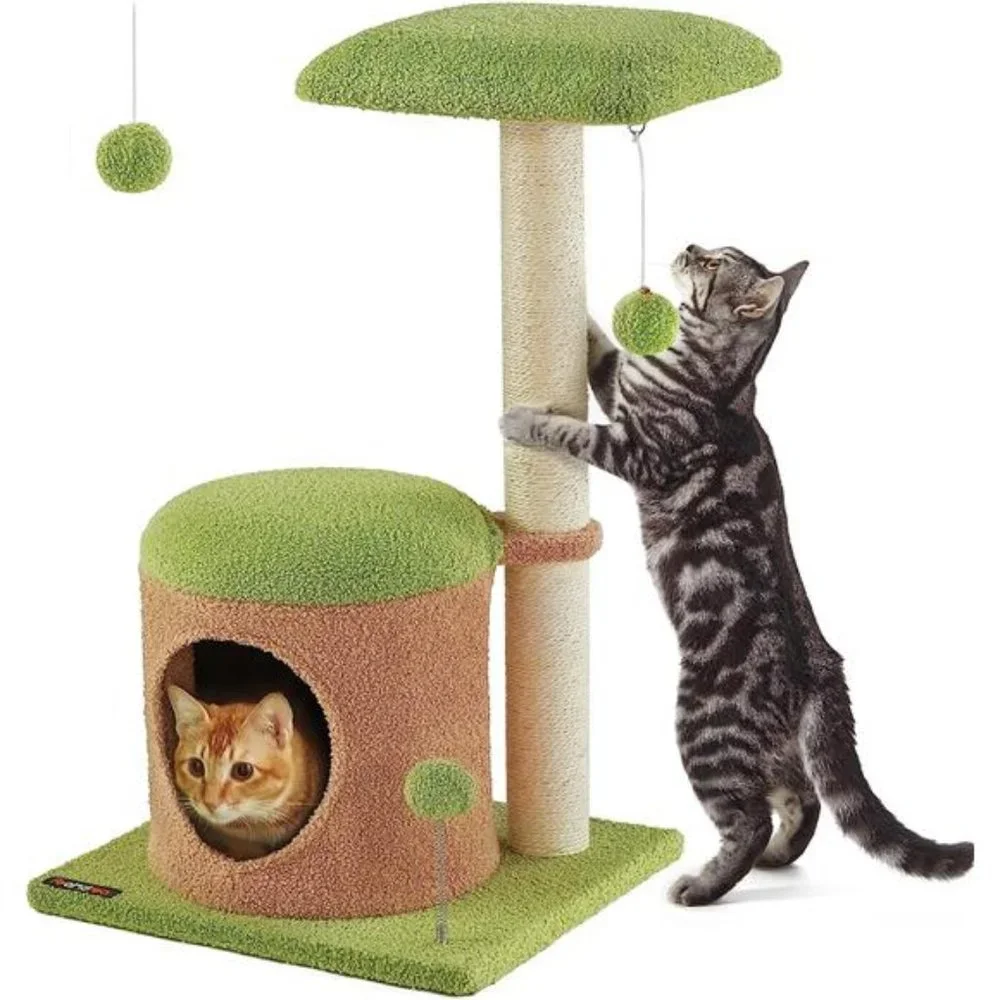 Cat Tree House, 30-Inch Small Cat Tower for Kittens w/ 27.2-Inch Scratching Post